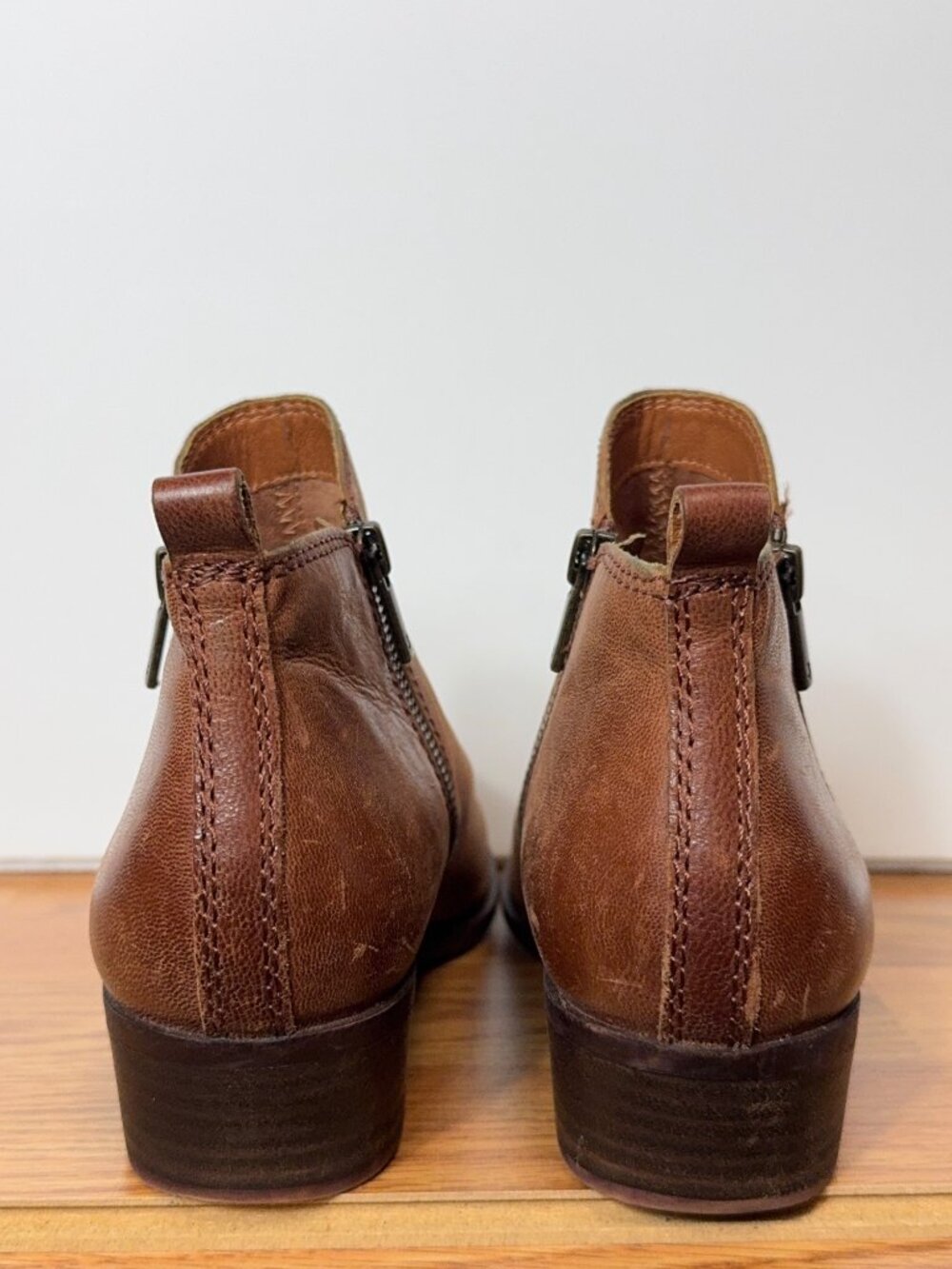 Lucky Brand Basel Leather Ankle Booties Women's 8.5 Brown Side Zip Block Heel - Picture 2 of 14